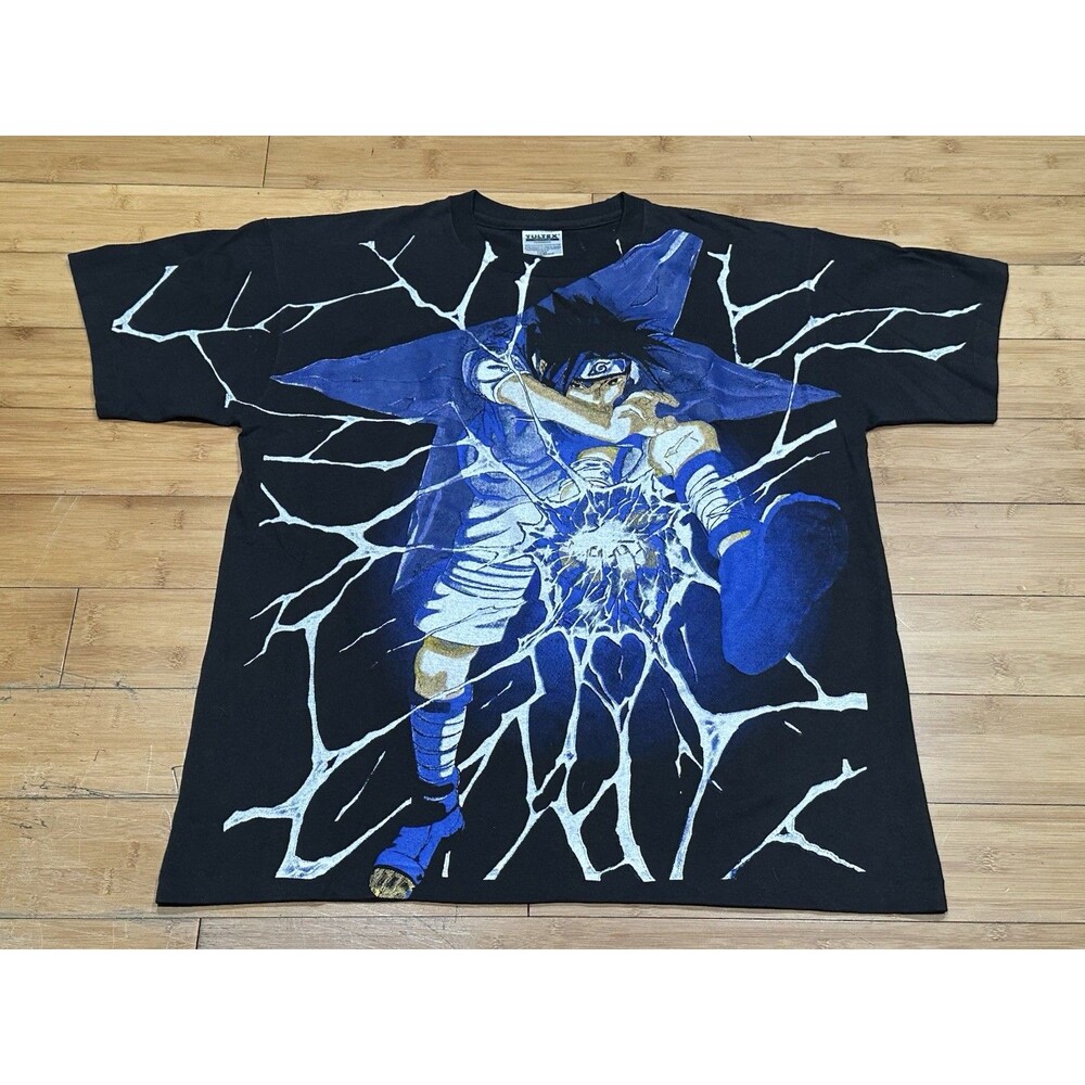 Vintage Tultex Naruto Sasuke T Shirt Mens XL Rare AOP Double Sided Graphic Anime